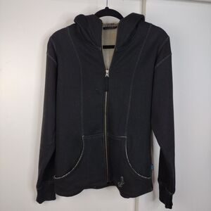 Kuhl Full Zip Up Hoodie Jacket Outdoors Hiking Womens Sz M Black Organic Cotton